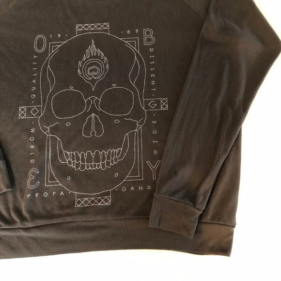 Host’s Pick Obey Propaganda Casual Skull Graphic LS Scp Nk Tshirt Top Brown S - Picture 6 of 10